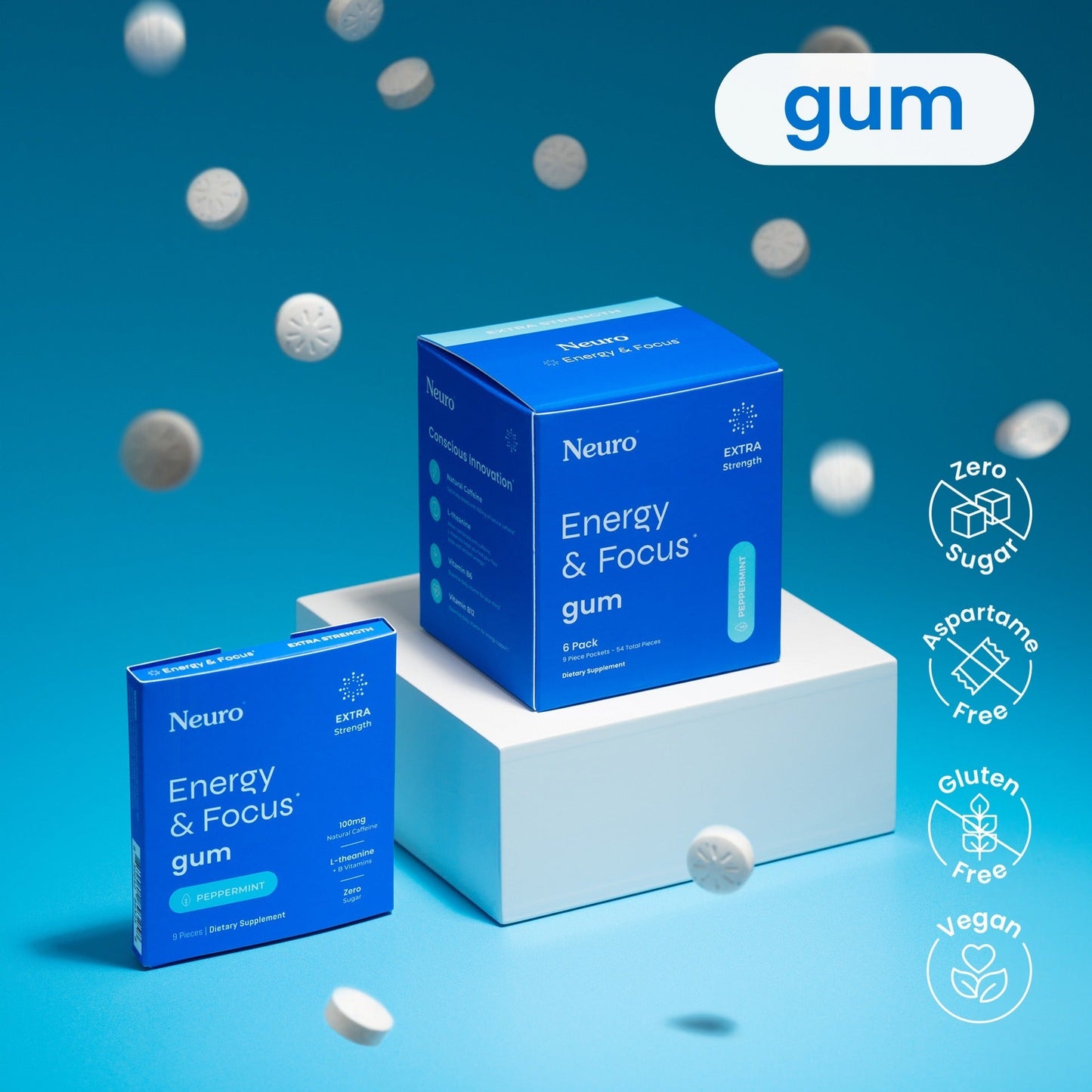 Neuro® Gum Extra Strength Energy & Focus™ 6 Pack (54 pcs) - Peppermint