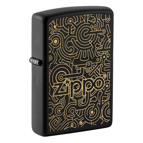 Zippo Gears Engraved Black Matte Lighter